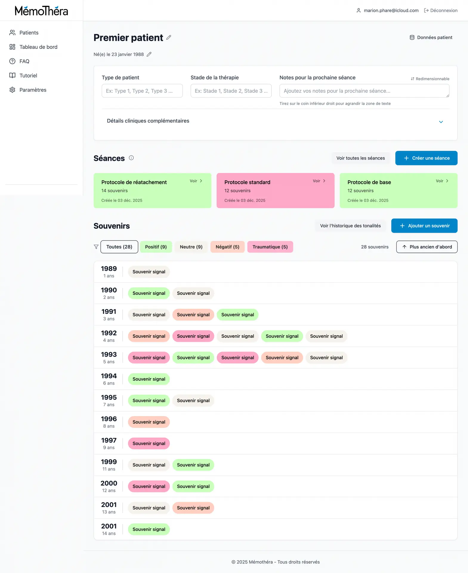 Aperçu de l'application à travers une fiche patient