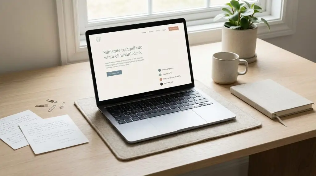 Interface minimaliste sur tablette illustrant un outil thérapeutique épuré, conçu pour rendre l’information clinique plus lisible et protéger l’attention en séance